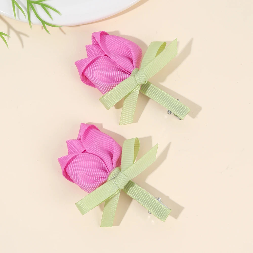 Pink Tulip Floral Hair Clips for Girls - Smarsty