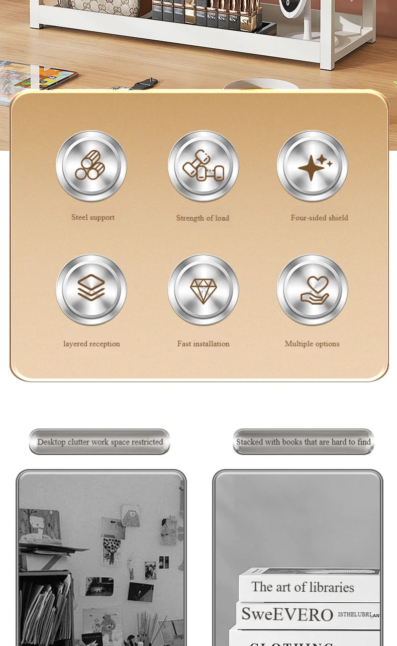 3-Tier Multifunctional Storage Shelf,Space-Saving Desktop Shelf,Desk Shelf,organizer,Non-slip Design and Easy To Assemble by Smarsty