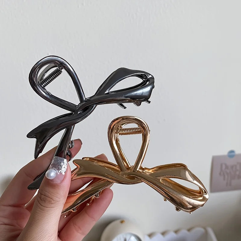Vintage Ribbon Bow Metal Hair Claw Clips Strong Hold - Smarsty