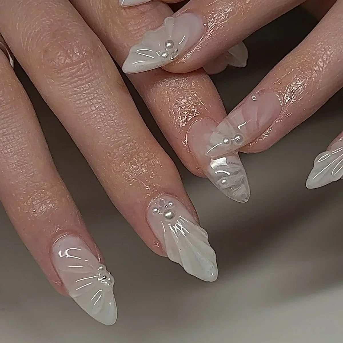 24Pcs Pink Almond False Nails with French Design - Smarsty