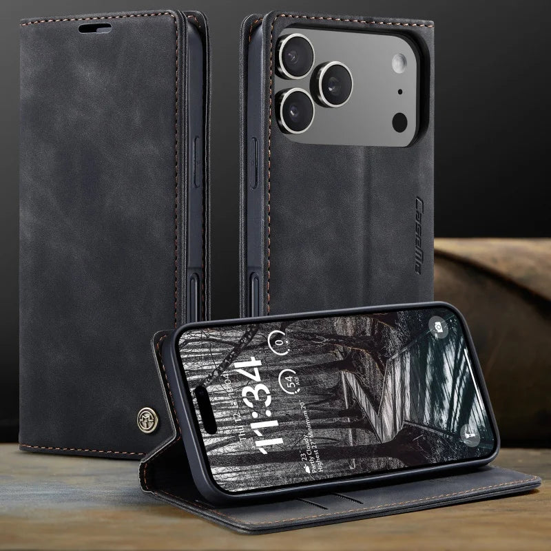 iPhone 11 12 13 Mini Xs 8 Plus SE2020 Retro PU Leather Magnetic Book Phone Wallet Flip Case by Smarsty