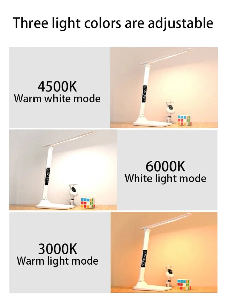 Dimmable USB Folding Desk Lamp with Alarm Clock - Smarsty