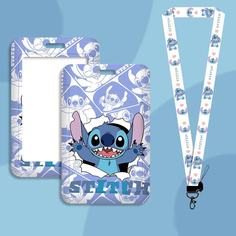 Disney stitch ID Badge Card Holder Lanyard Lovely Girls Door Card Case Neck Strap Boy Credit Card Holder Credentials Accessories - Smarsty