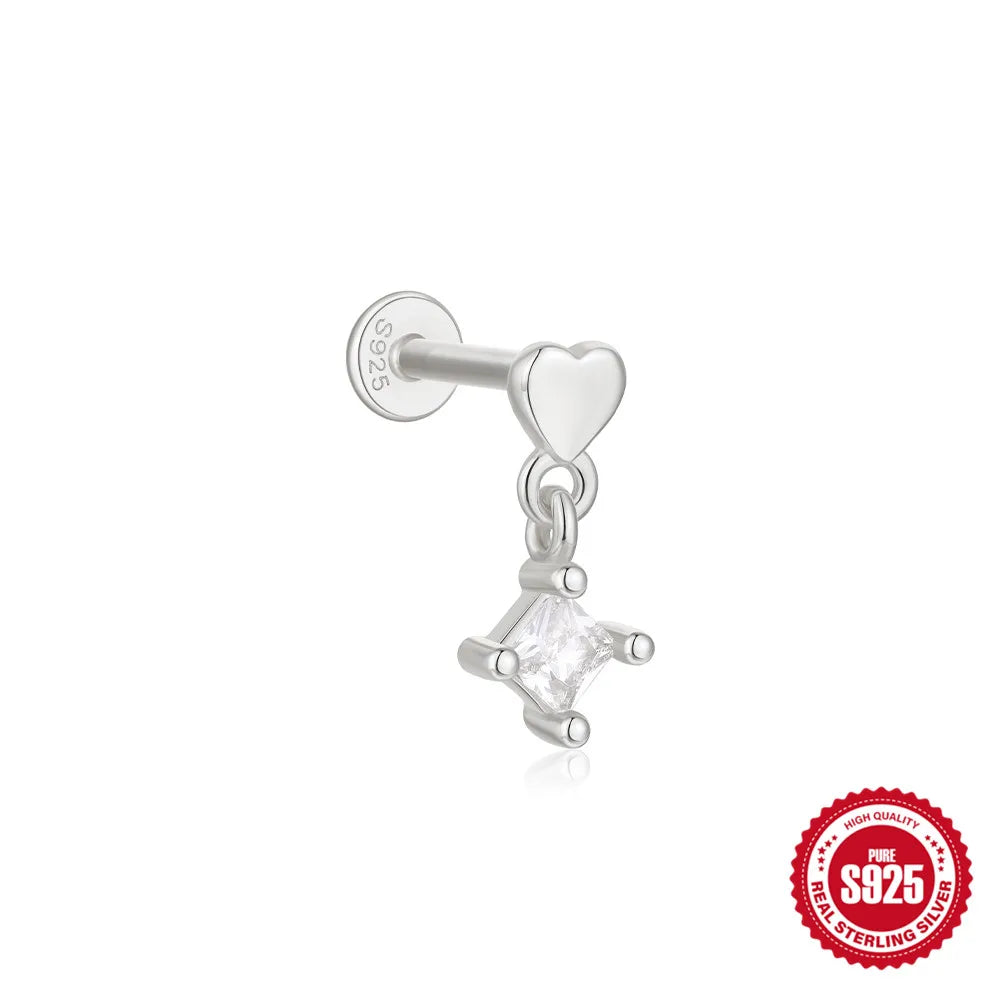 925 Silver Star Moon Zircon Stud Earrings Hypoallergenic - Smarsty