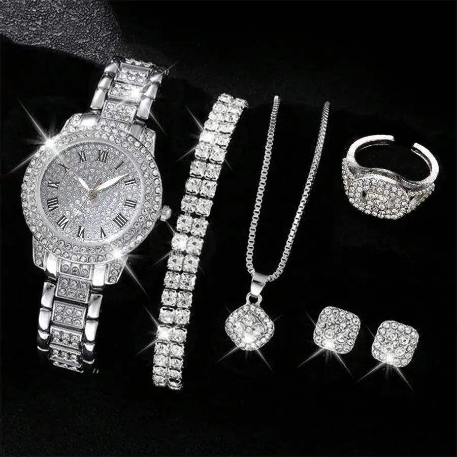 Luxury Women Alloy Watch Set with Elegant Crystals - Smarsty