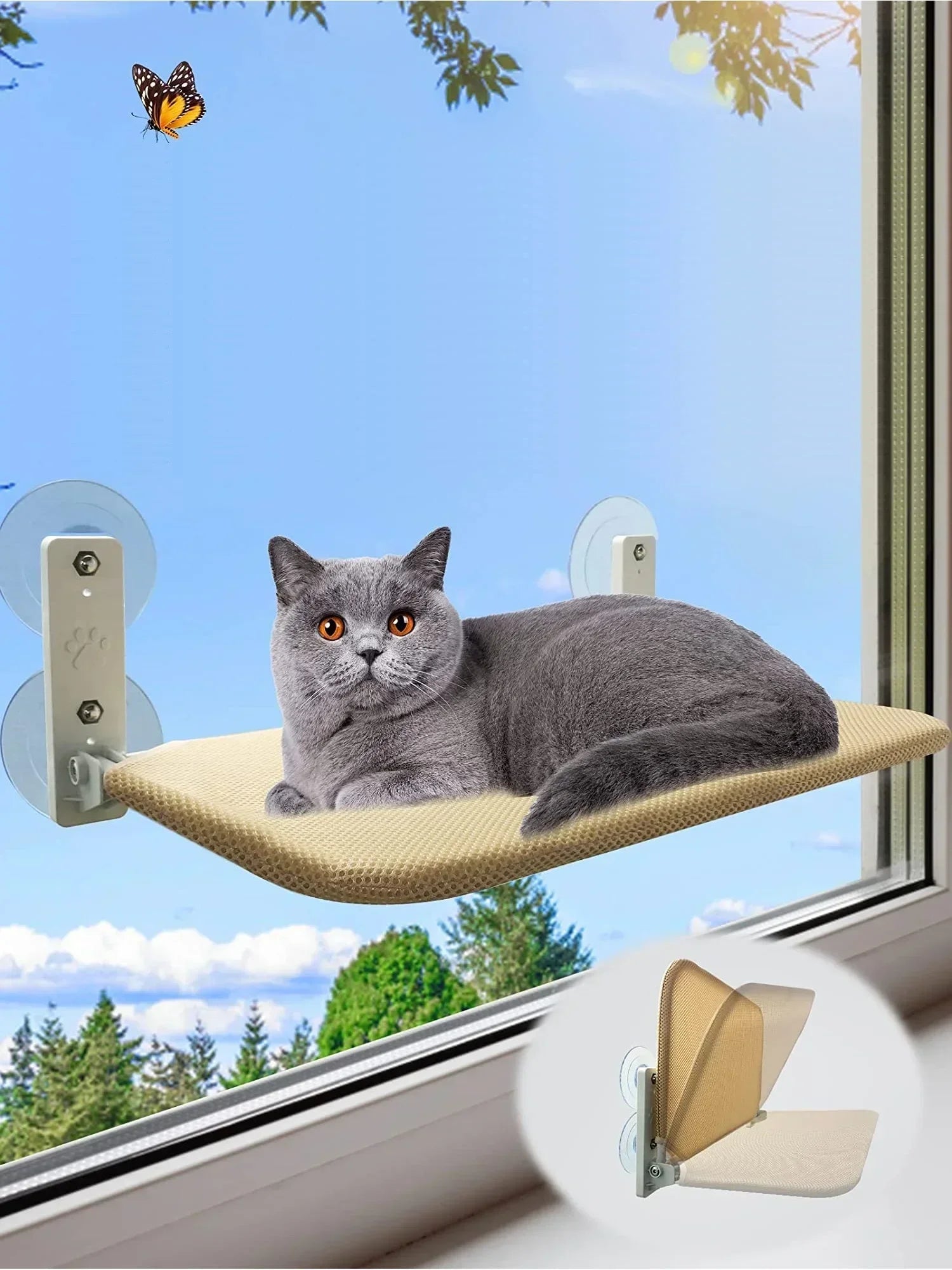 Cordless Cat Hammock With Suction Cups For Sunbathing - Smarsty
