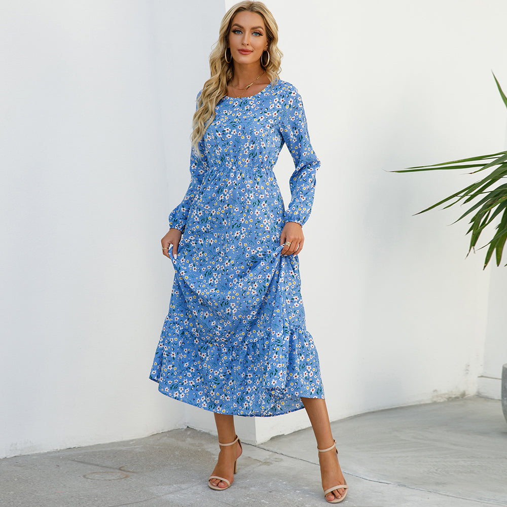 2023 Sping Summer Bohemian Women Maxi Dress Casual Long Sleeve High Waist Beach Woman Chiffon Dresses Floral Vestidoes Mujer New - Smarsty