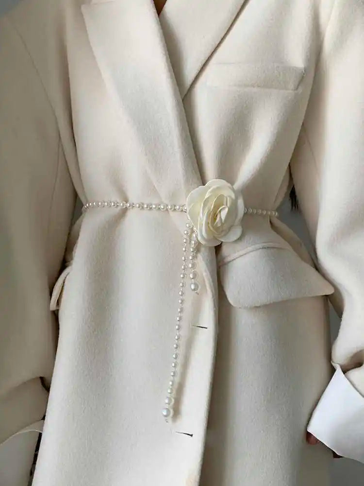 Pearl Waist Belt for Women Elegant Camellia Design - Smarsty