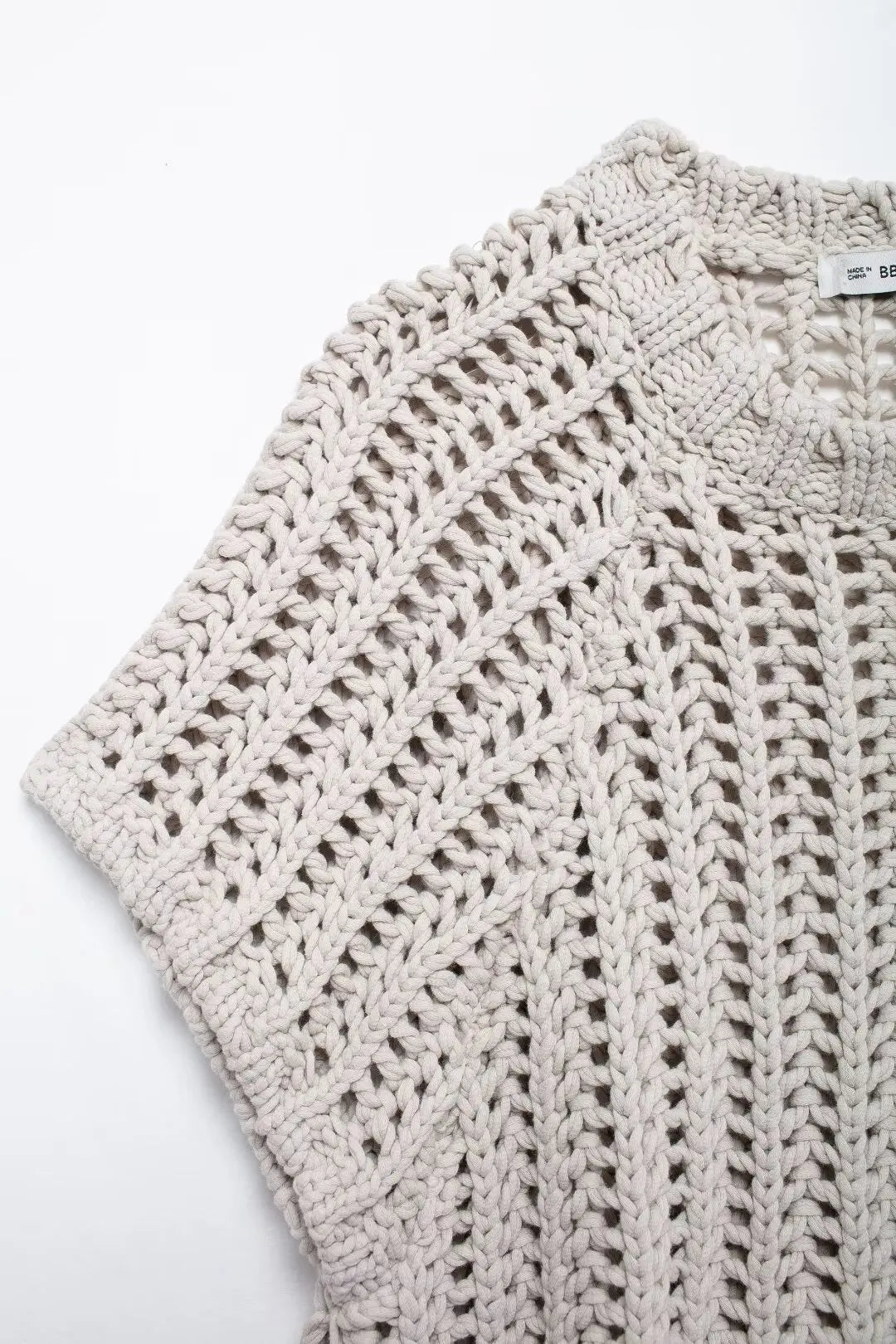 Hollow Out Knit Pullover Women Casual Round Neck Lace Up Bow Sweater Female Autumn Short Sleeves Solid Knitwears Lady - Smarsty