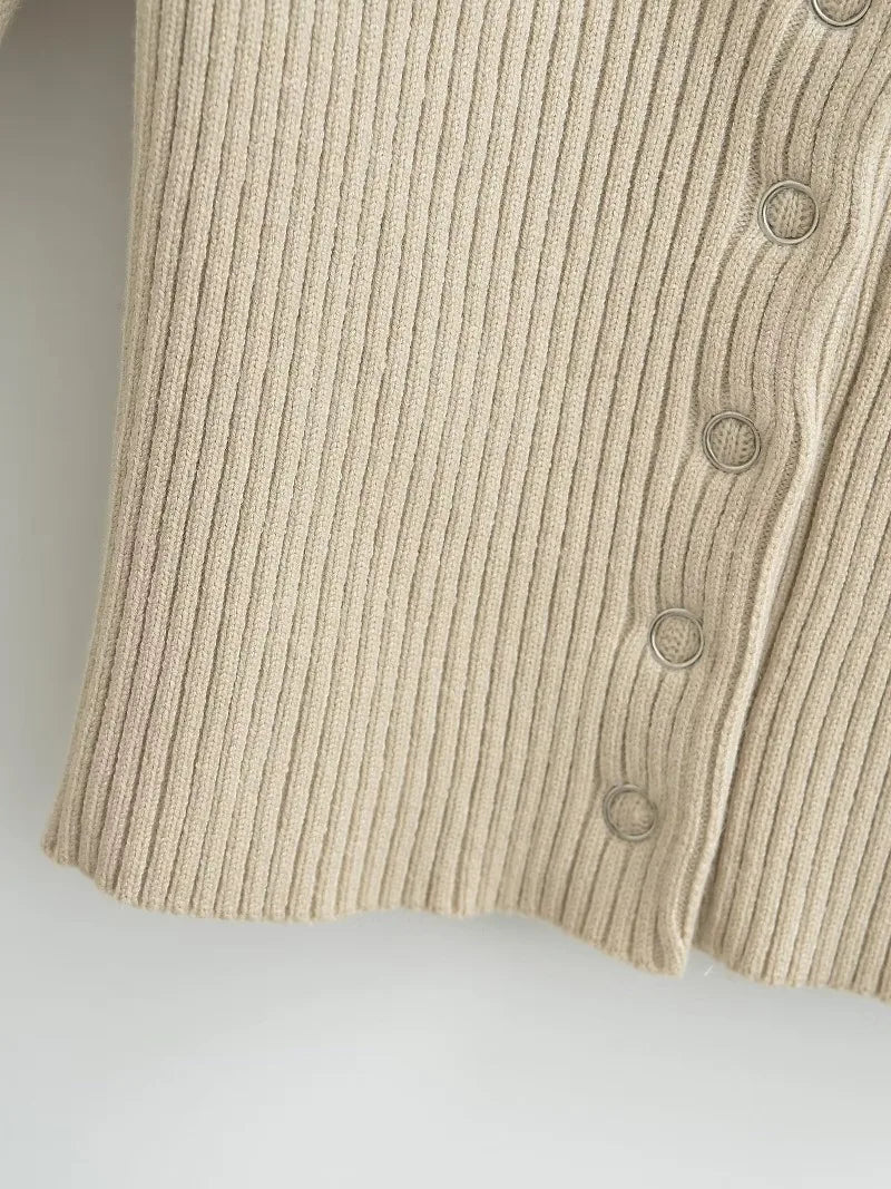 Tossy Autumn Fashion Knitwear Cardigan Top Women's Ribbed Patchwork Slim Casual Cropped Inner Top Women's Knit Cardigan Outwear - Smarsty