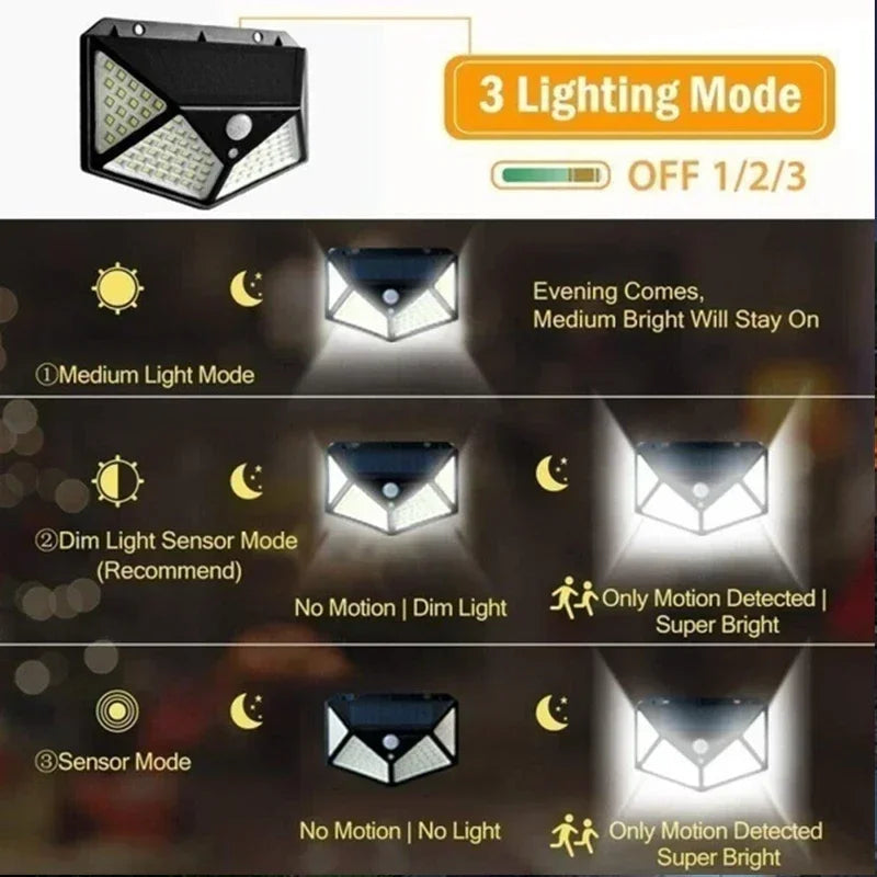 100 LED Solar Wall Lights with Motion Sensor for Outdoor Security - Smarsty