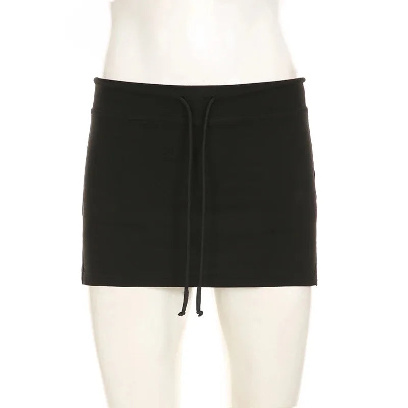 Solid Lace-up Mini Skirts Sexy American Retro Basic Vintage Casual Short Bottoms Basic Casual A-Line Knit Clothing - Smarsty