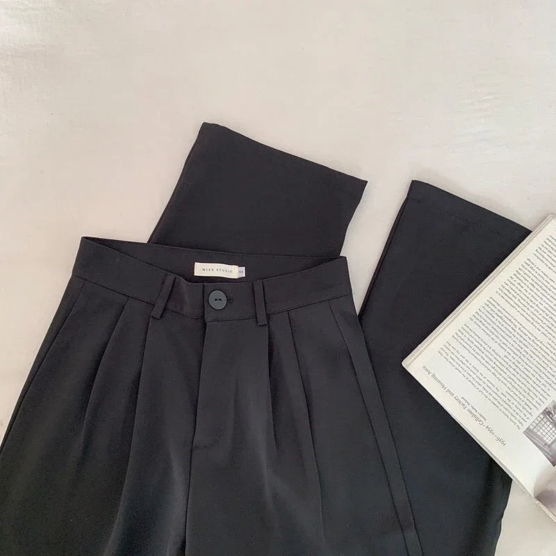High Waist Women Suit Pants Fall Straight Office Ladies Korean Fashion Trousers Casual Button Loose Female Black Pants New 2024 - Smarsty