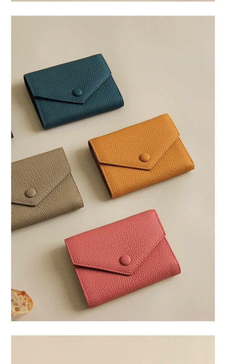 New PU Leather Small For Women Wallet Luxury Envelope Card Holder Brand Designer Multipurpose Zip Coin Cowhide Short Purse 2024