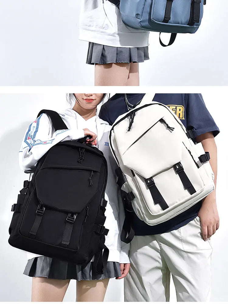 One 15 Inch Polyester Waterproof Solid Color Simple Men's Backpack Fashion Couple Student Computer Backpack
