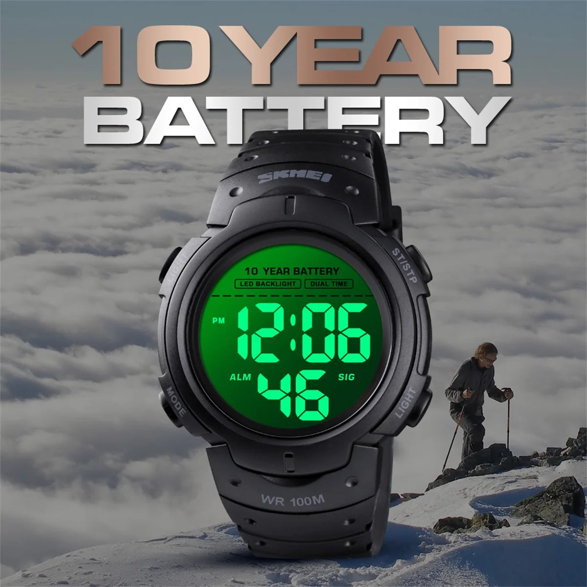 Waterproof Digital Sport Watch with 10 Year Battery Life - Smarsty