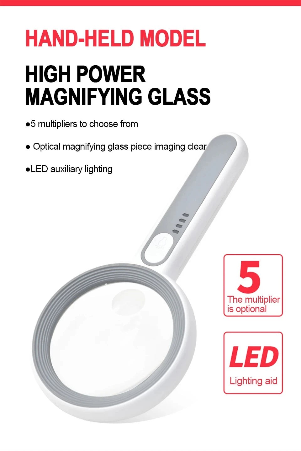 Rechargeable Handheld Magnifier with LED Light for Easy Reading - Smarsty