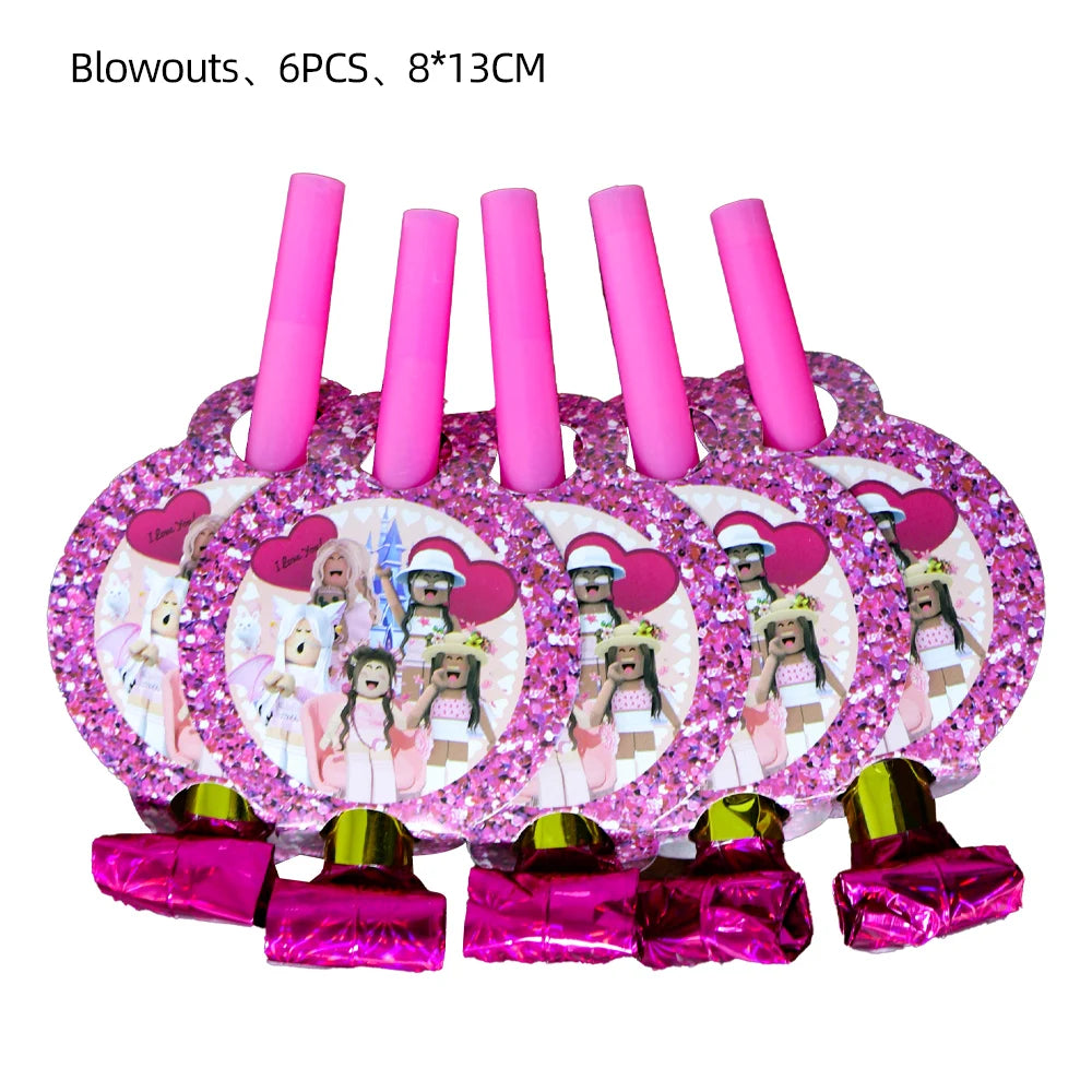 Pink Roblox Birthday Party Decorations Tableware Set - Smarsty
