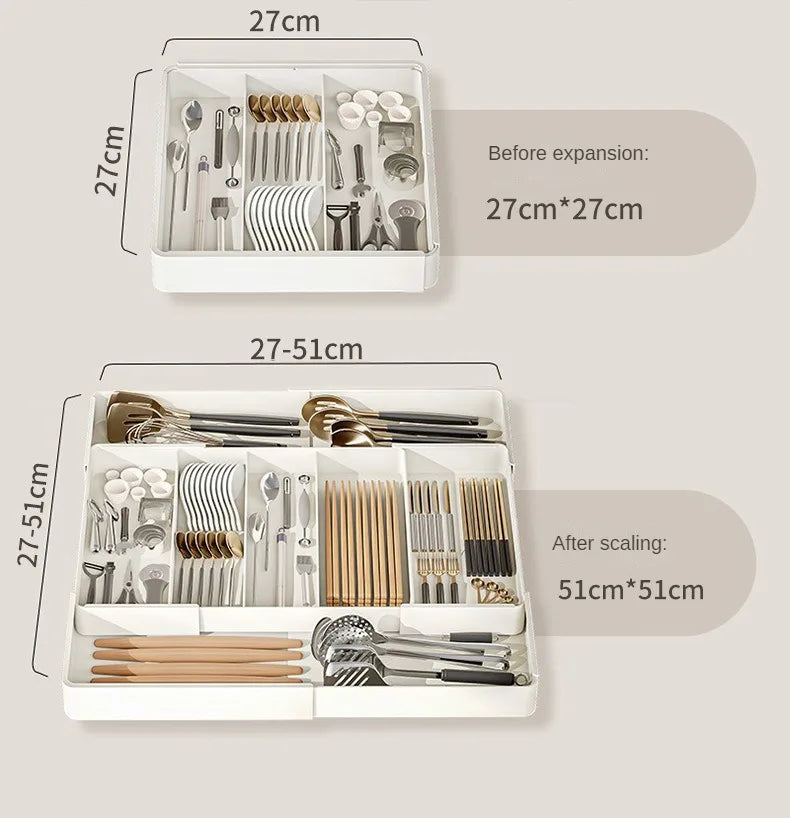 Kitchen Drawer Retractable Storage Box Kitchen Storage Tray Detachable Tray Household Partitioning Organization Box