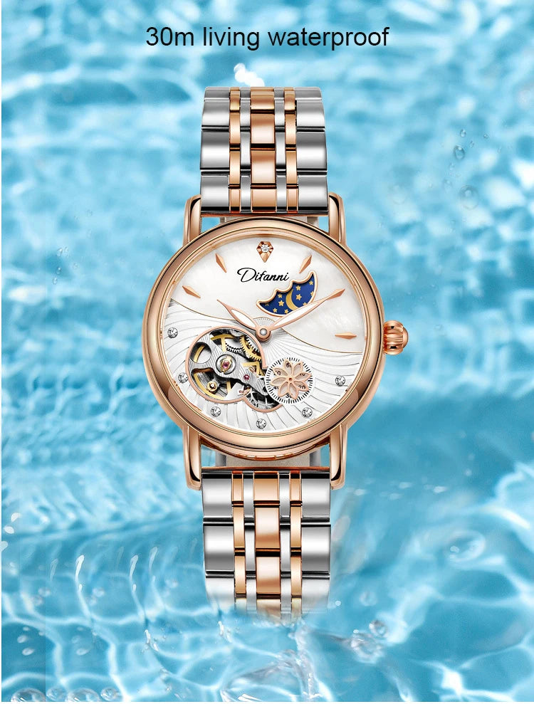 Luxury Women's Automatic Mechanical Watch with Moon Phase - Smarsty