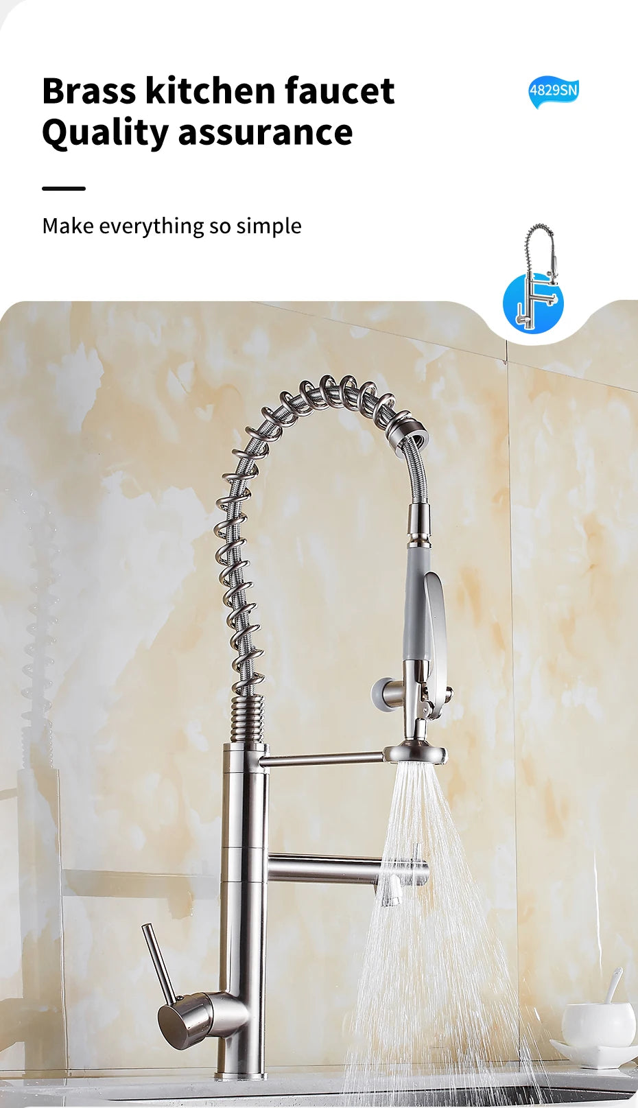 Chrome Brass Kitchen Faucet with Pull Out Spray - Smarsty