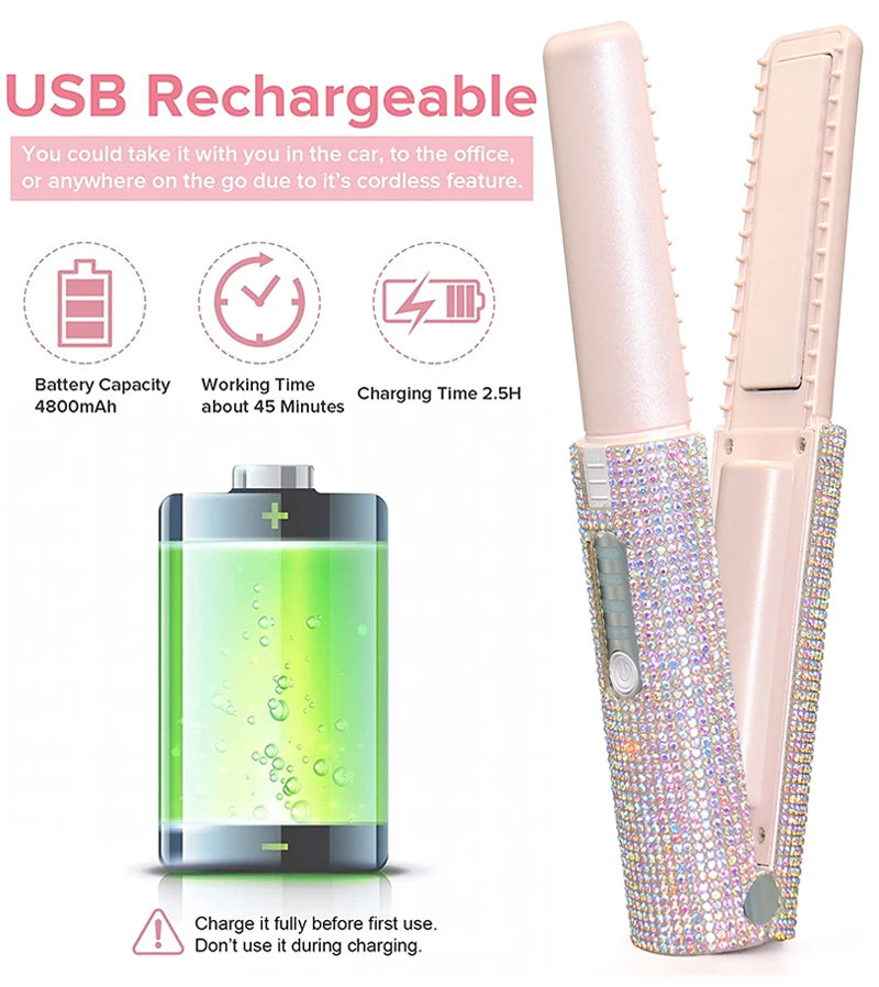 2 in 1 Wireless Hair Straightener and Curler Brush - Smarsty