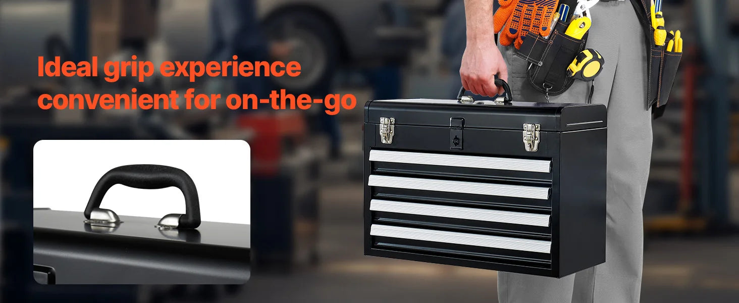 SucceBuy 20.5in Metal Tool Box Portable 4-Drawers Tool Chest with Drawers Locking Multi-Function Tool Organizer for Workshop