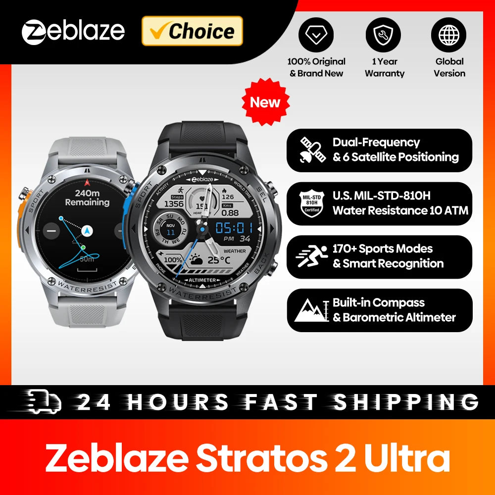 Zeblaze Stratos 2 Ultra GPS Smart Watch with Voice Calling - Smarsty