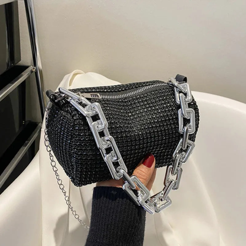 Rhinestone Bucket Bag Sparkling Crossbody Chain Bag - Smarsty