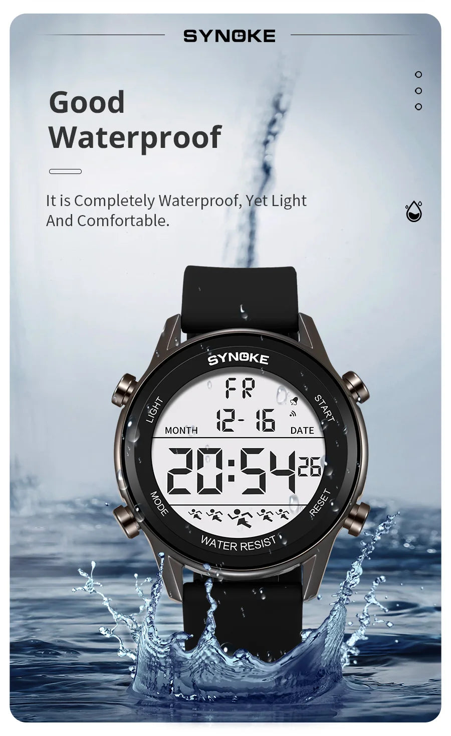 SYNOKE Men's Waterproof LED Digital Sports Watch - Smarsty