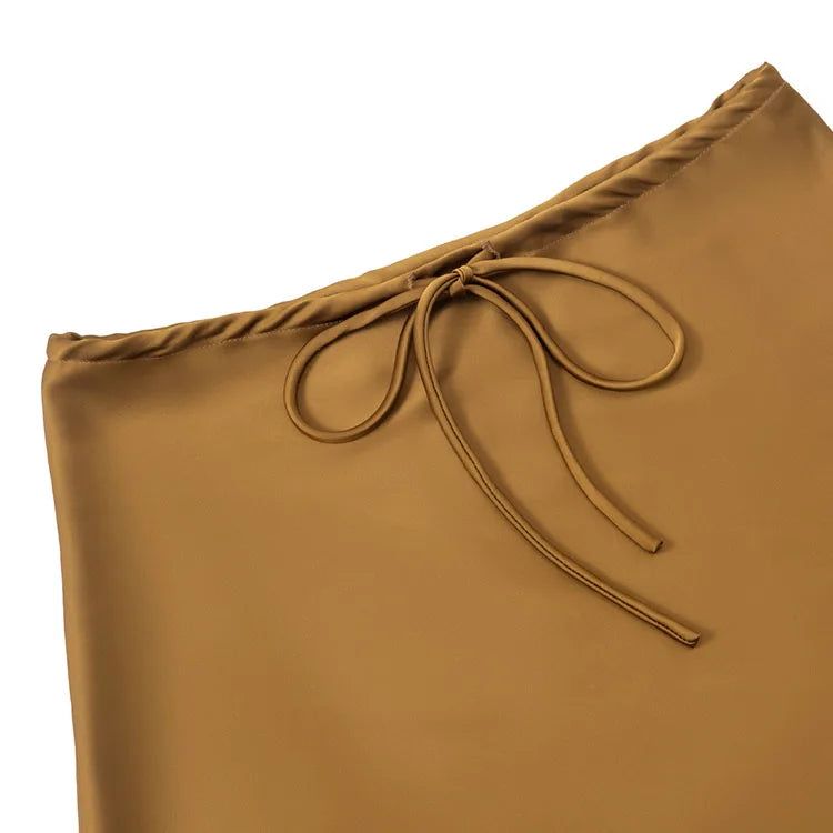 Satin Mini Skirts Women Summer Beige Silk Short Skirt For Woman Drawstring High Waist Black Satin Skirt A Line Women Short 2025 - Smarsty