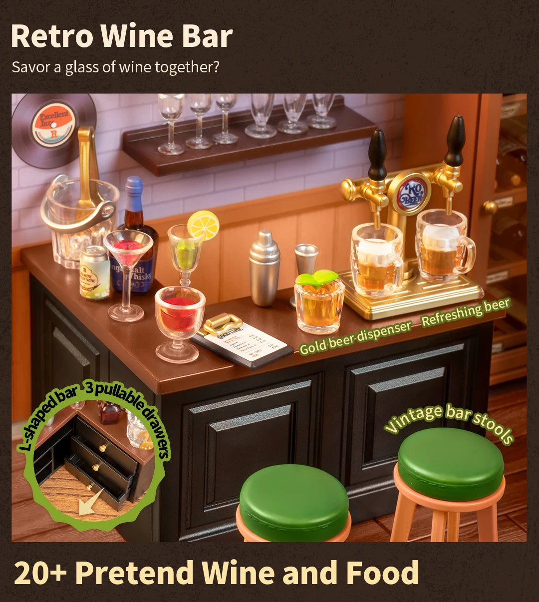 Robotime Rolife Super Creator Series Plastic Dollhouse Building Blocks for Kids Yum Burgers Leisurely Cheers Bar Sweet Sips Tea