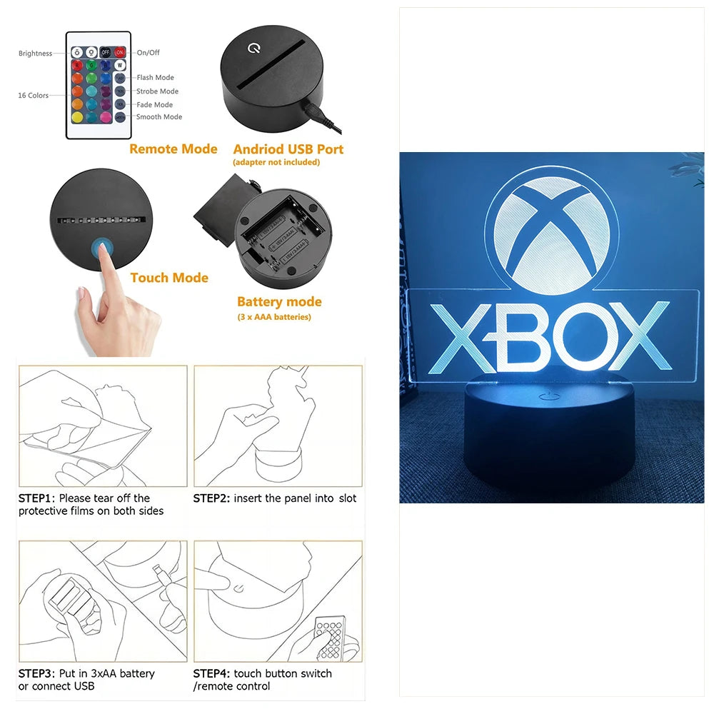 Neon Gamer 3D LED Night Light for Kids - Smarsty