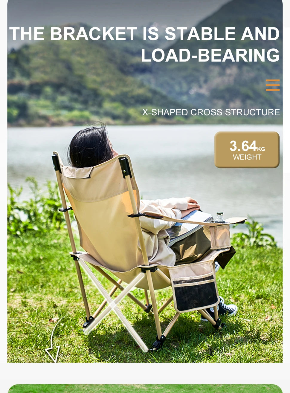 WESTTUNE 2-in-1 Reclining Camping Chair Lightweight Folding Camping Lounge Chair with Adjustable Backrest & Footrest for Beach