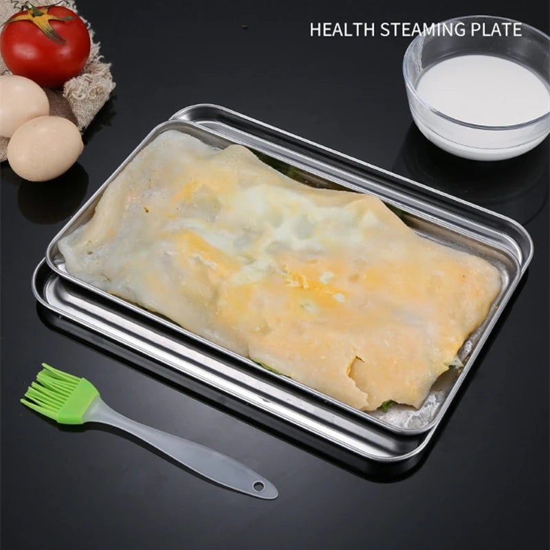 Rectangle Steamed Sausage Noodles Storage Trays Stainless Steel Fruit Dish Restaurant Hotel Kitchen Pastry Food Baking Plates by Smarsty