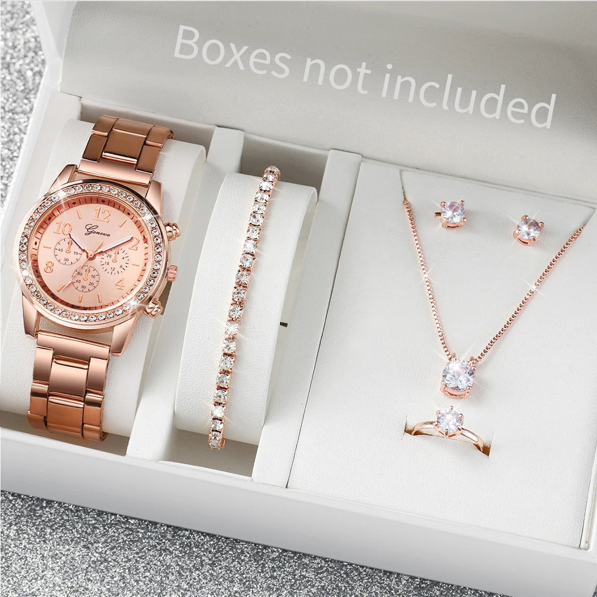 6PCS Women's Rhinestone Quartz Watch Jewelry Set - Smarsty