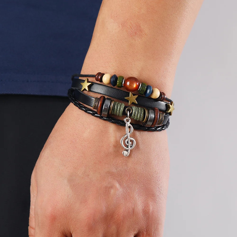 Handmade Leather Wrap Bracelet With Adjustable Beads - Smarsty