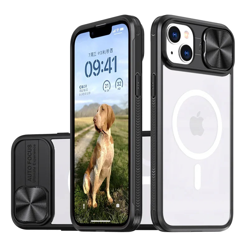 Slide Camera Lens Acrylic For Magsafe Magnetic Wireless Charging Case For iPhone 15 14 Plus 13 12 11 Pro Max XR X S 7 8 Cover