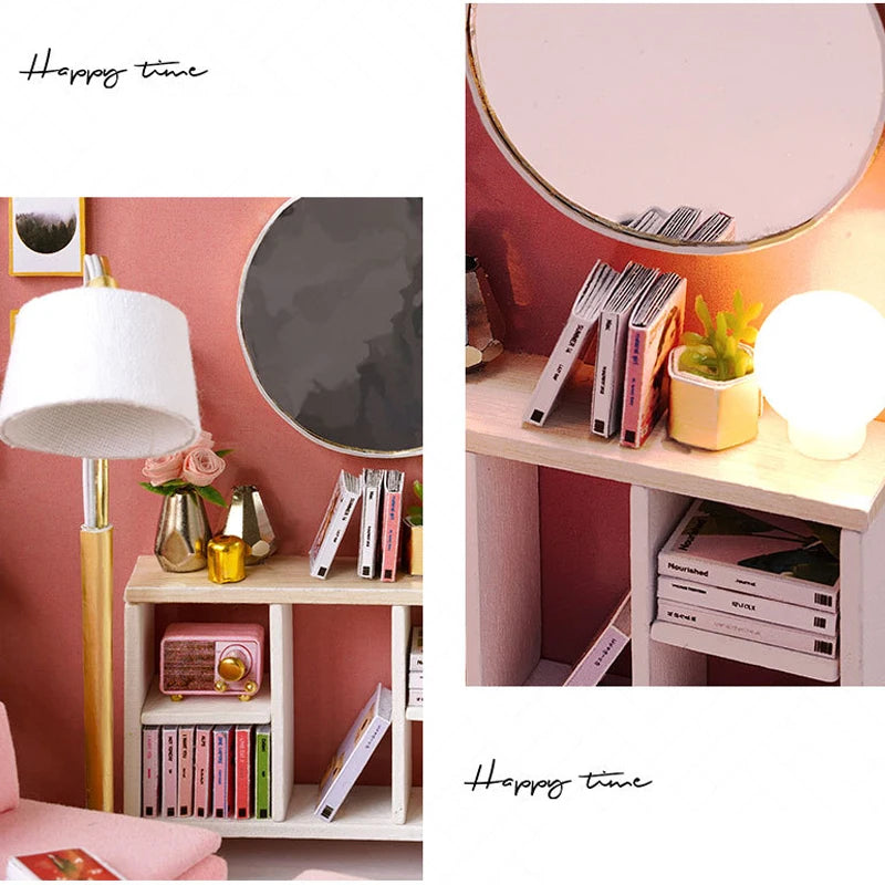 Wooden Mini Miniature Doll House DIY Small House Kit 3D Puzzle Building Assembly House Furniture Toy Children's Birthday Gifts