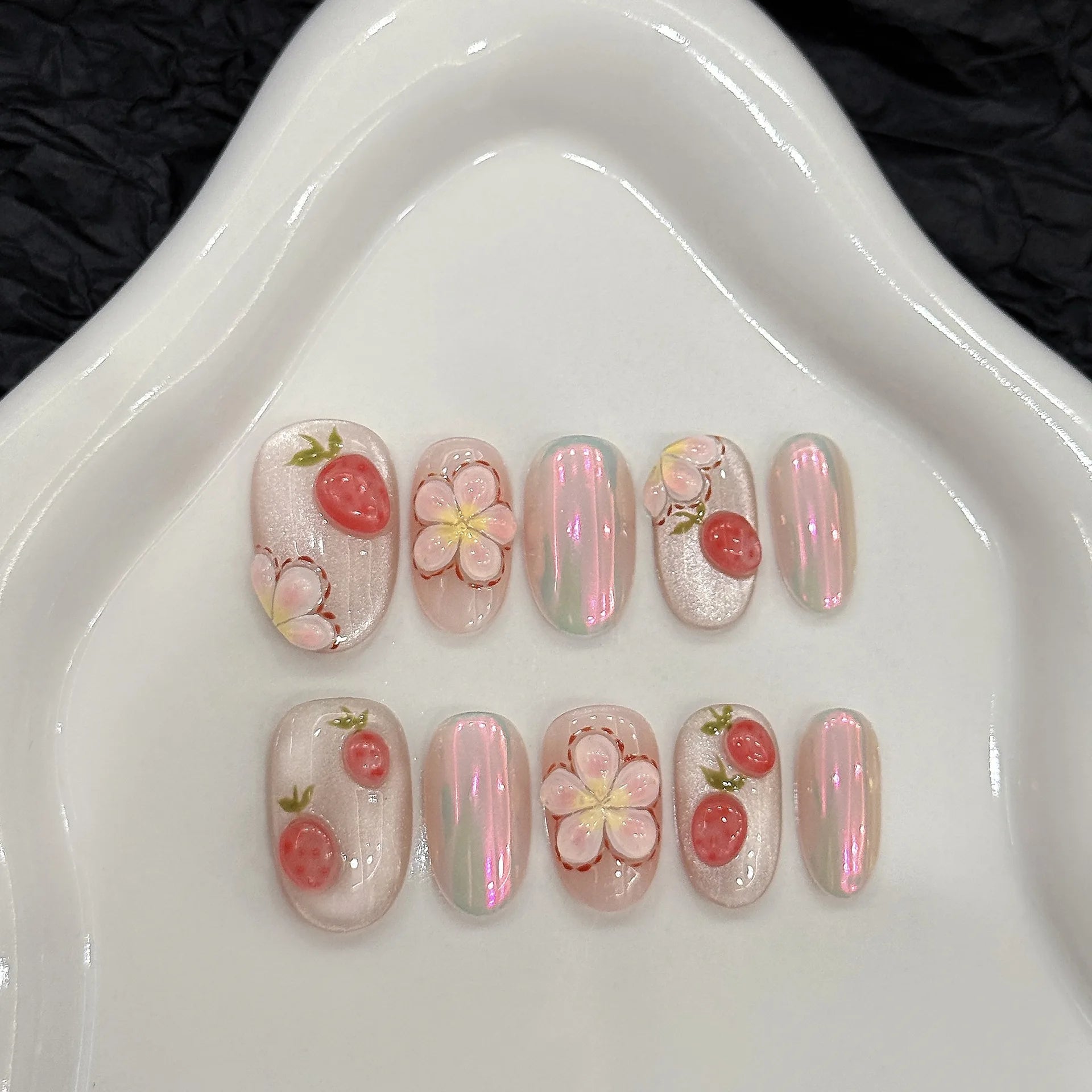 Handmade Pink Press On Nails with Rhinestones - Smarsty