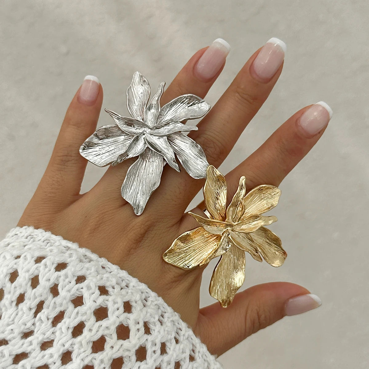 Double Layered Metal Flower Ring for Women - Smarsty