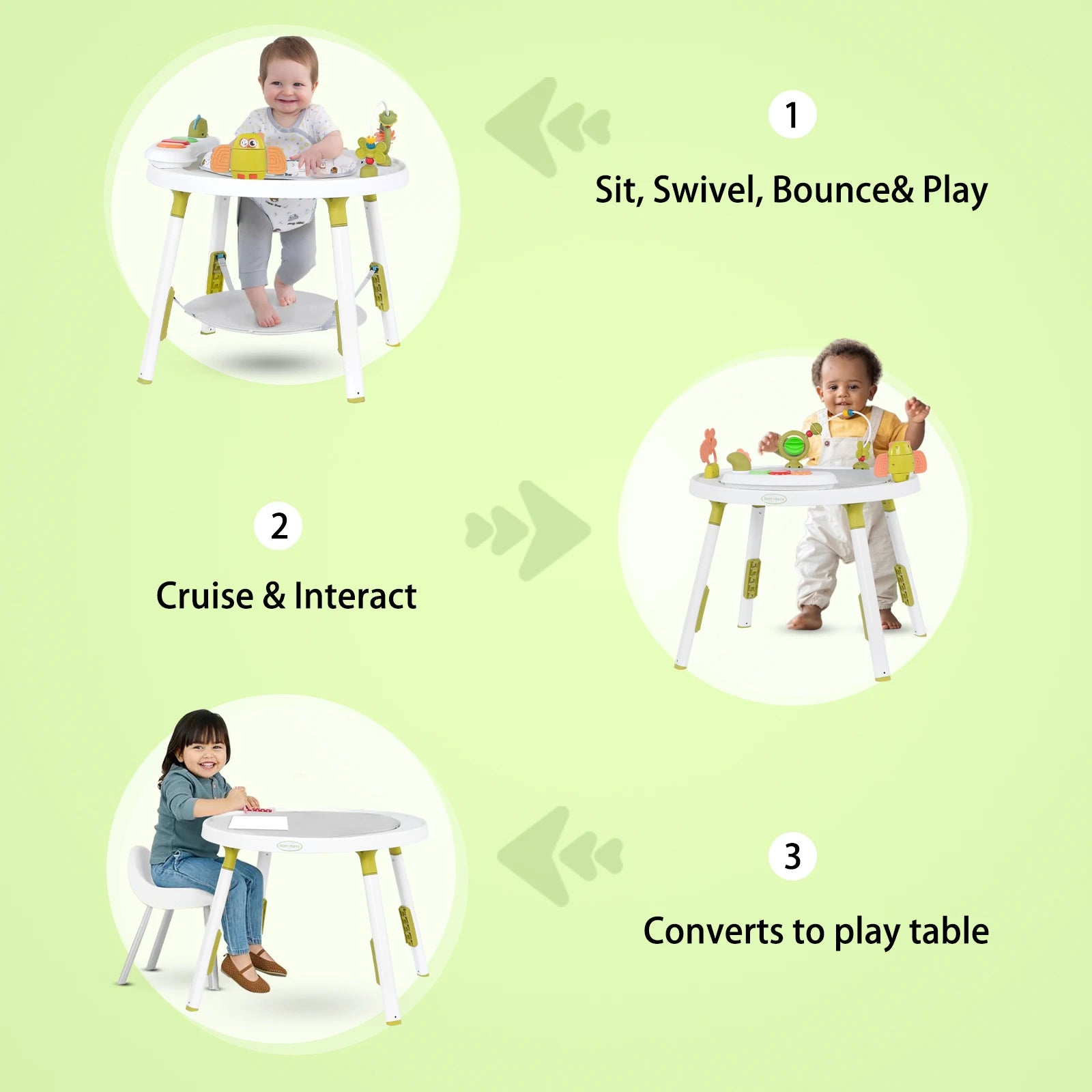 Multi-Functional Baby Play Center – 3-in-1 Activity Center with Removable Toys, 360° Seat & Adjustable Height (Blue/Pink/Green) - Smarsty