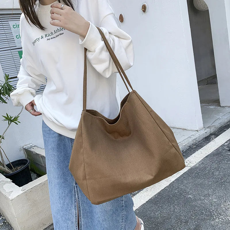 Large Capacity Canvas Shopper Tote Reusable For Women - Smarsty