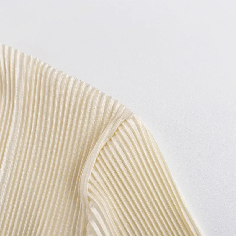 2024 Women Pleated Plain Shirts Spring Fall Chic Long Flare Sleeve V- Neck Tie Up Cardigans Tops for Casual Party Street - Smarsty