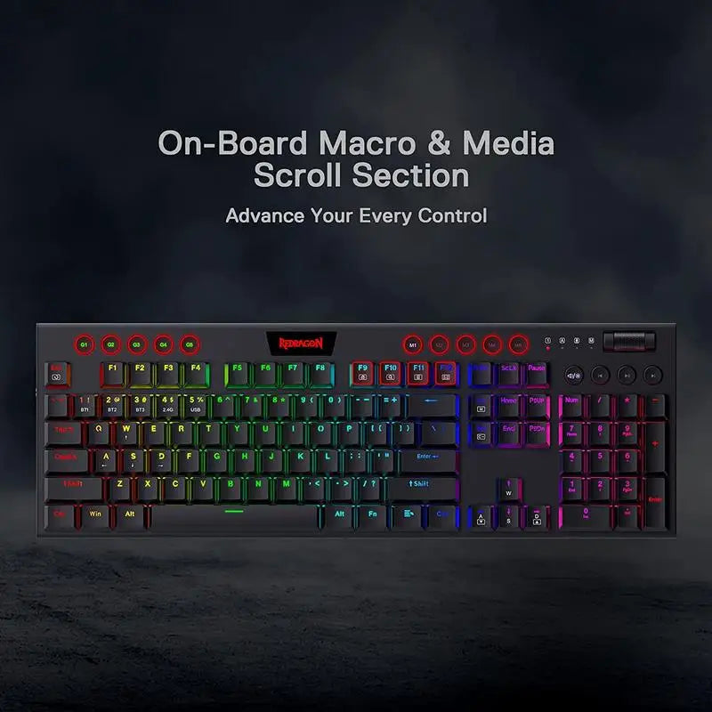 Redragon K618 Horus Wireless RGB Mechanical Keyboard, Bluetooth/2.4Ghz/Wired Tri-Mode Low Profile Gaming Keyboards