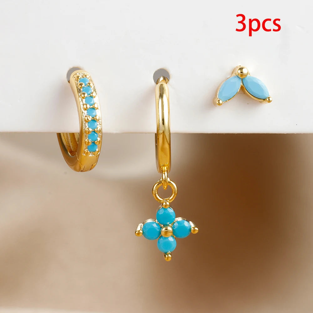 Green Zircon Flower Dangle Earrings Set for Women Fashion Jewelry - Smarsty