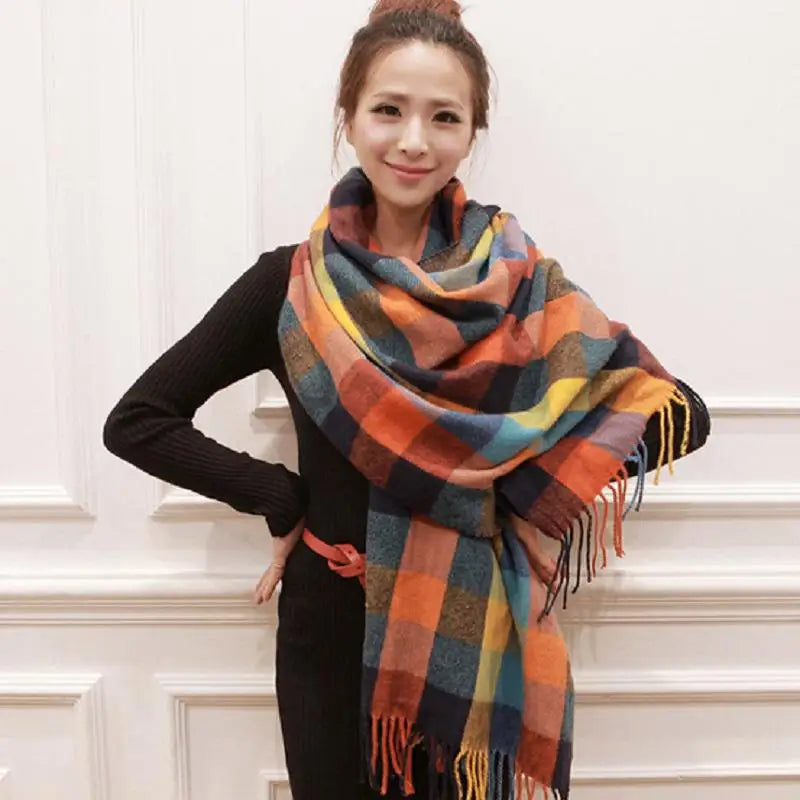 Women’s Plaid Cashmere Scarf Thick Warm Winter Shawl - Smarsty