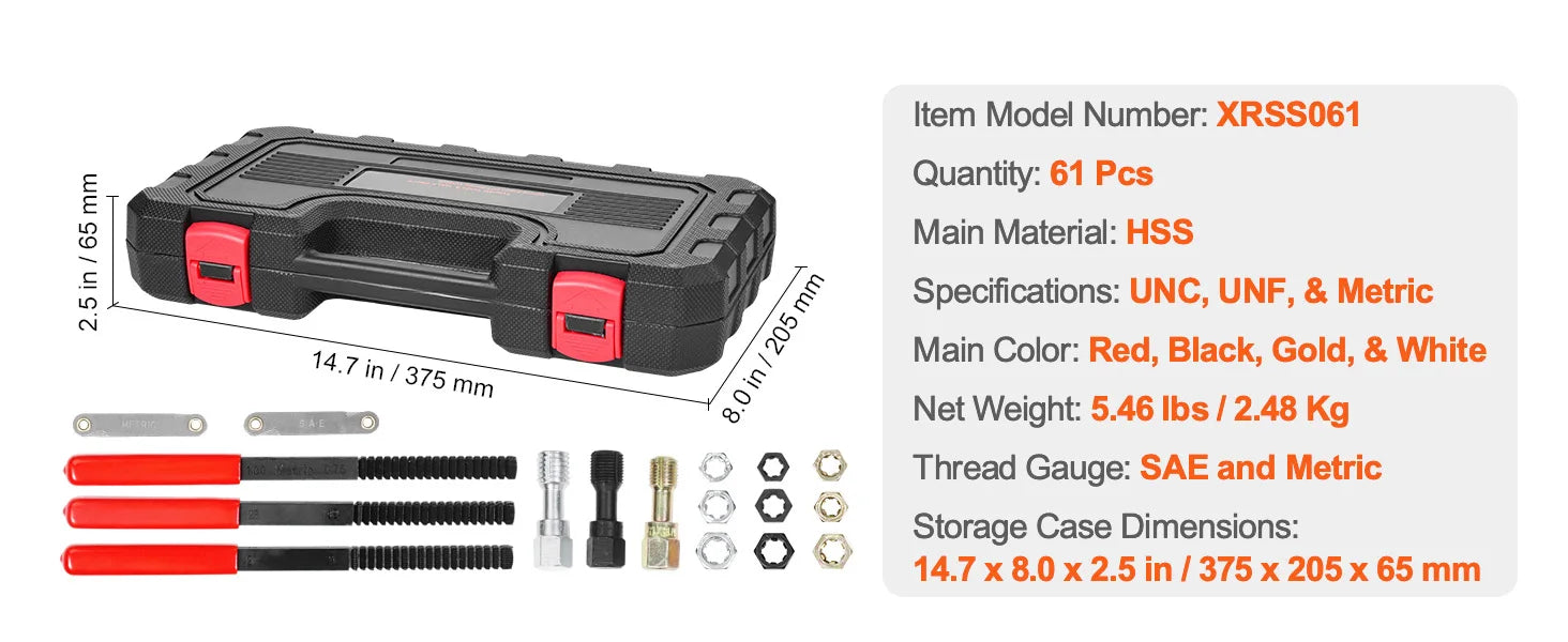 SucceBuy Thread Chaser Set UNC UNF Metric Thread Restorer Tool Rethreading Tool Kit Heat Treated Steel Mechanics DIY Enthusiast