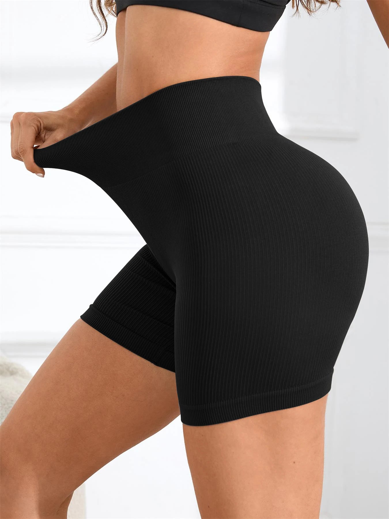Women's Solid High Waist Sports Shorts, High Stretch Seamless Yoga Leggings, Ladies Sportswear for Indoor Outdoor Wear - Smarsty