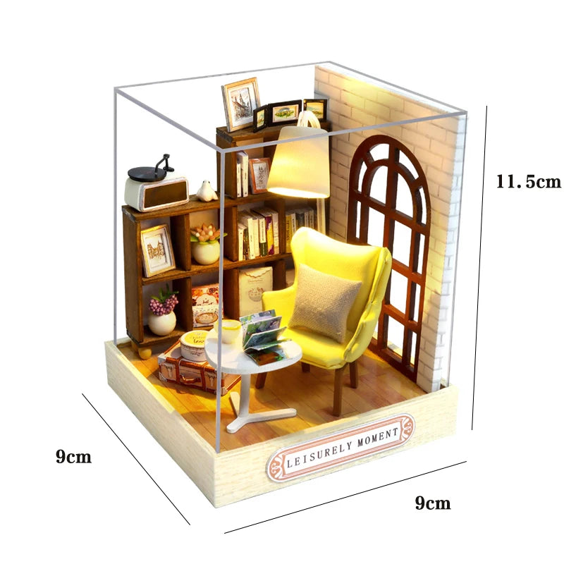 Wooden Flower Garden Doll House DIY Garden House Book Nook Shelf Insert 3D Puzzle Assembly Building Bookshelf With LED Lights